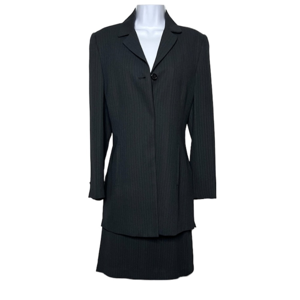 Vintage Halston Heritage Dark Gray Pinstripe Skirt Suit and Blazer